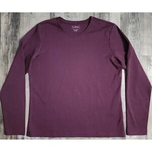 L.L.Bean T-Shirt Womens Small Petite Burgundy Long Sleeve Cotton Crewneck 503352